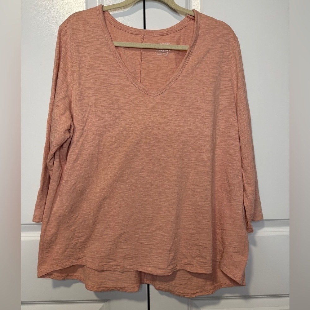 Chico’s Ultimate Tee Peach Slub Knit Long Sleeve V Neck Size 3 (XL)